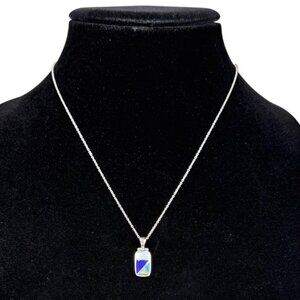 Sterling Silver 925 Womens Chain Necklace Blue Multicolor Pendant